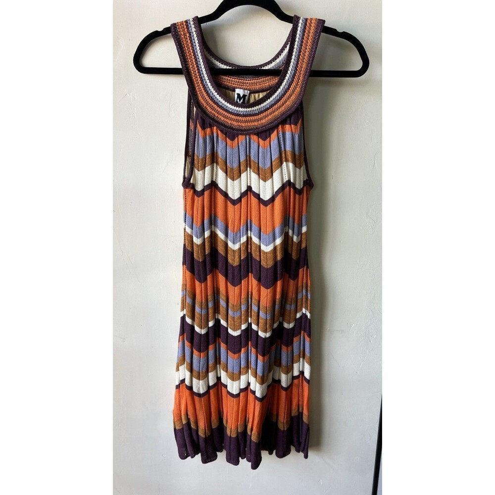 Missoni M Chevron Knit Sleeveless Knee Length Dress Orange Purple Blue